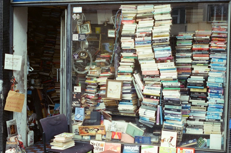 there is a display in the window filled with books