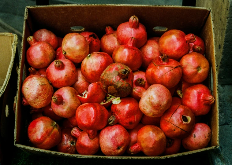 a brown box with fruit inside sitting on the floor