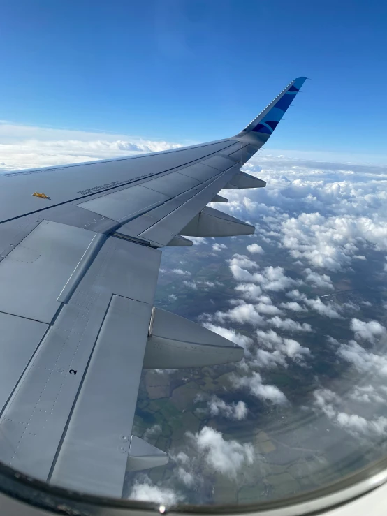 view from inside an airplane of the wing