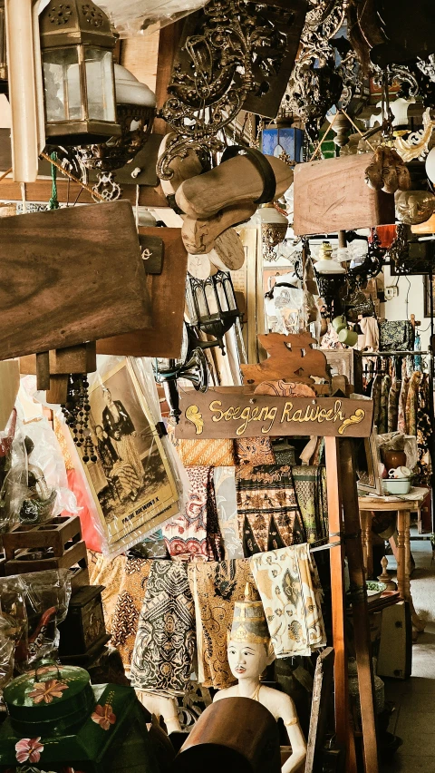 antique items and memorabilia in a store with a cat