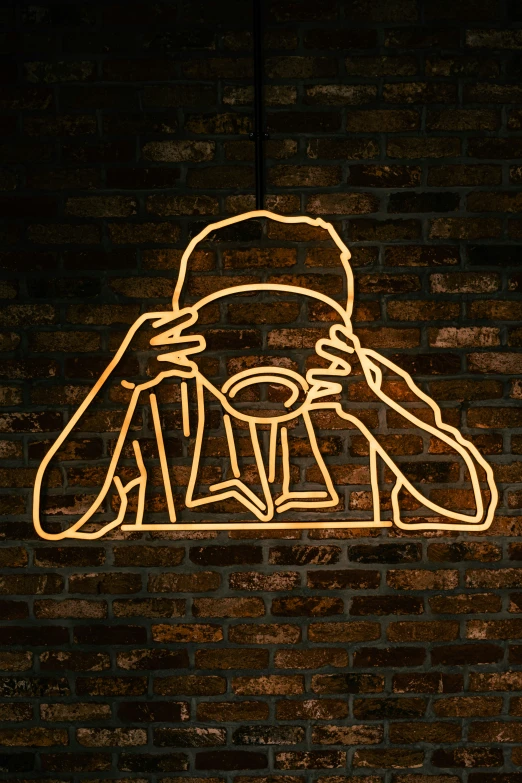 a neon sign with a man with headphones on is lit up